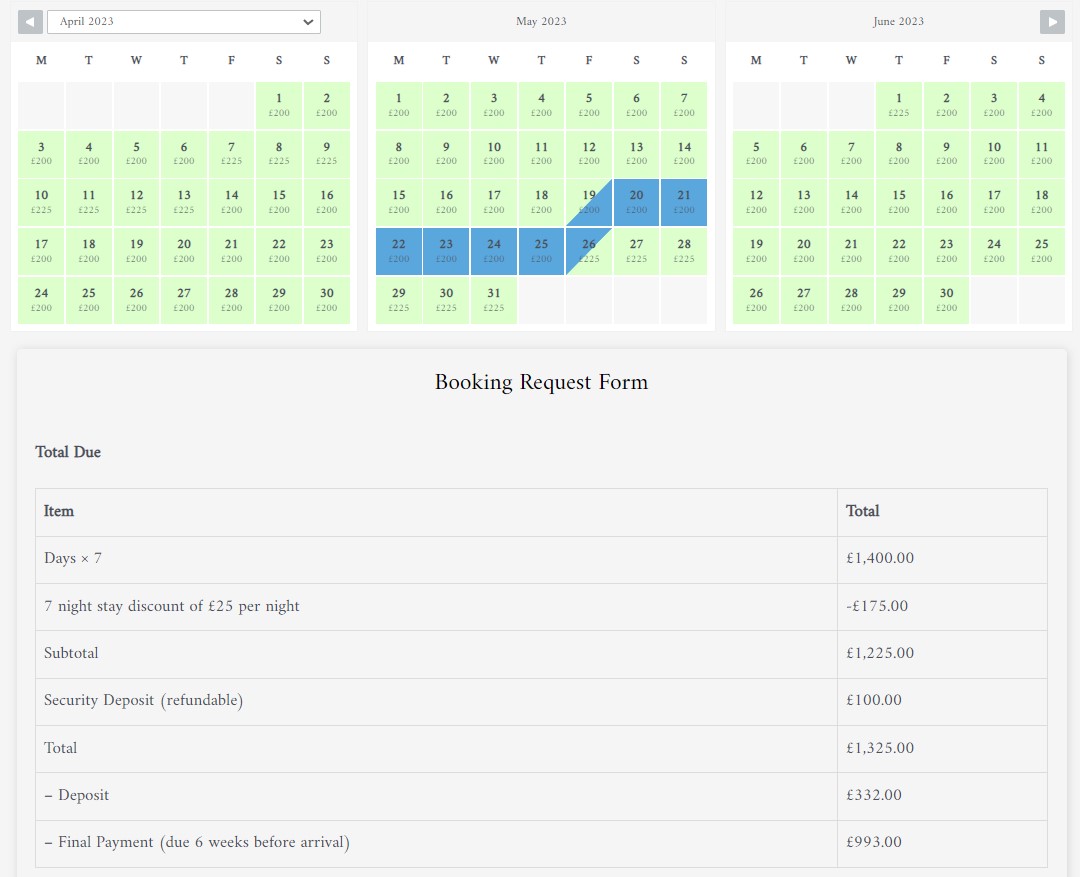 Availability calendar and dynamic pricing