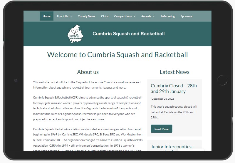 Cumbria Squash Home Page iPad