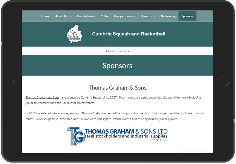 Cumbria Squash Sponsors Page iPad