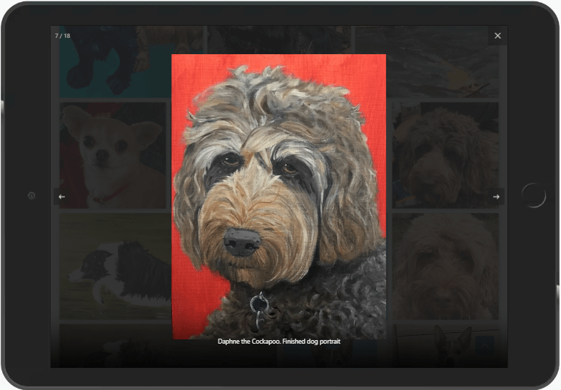 Dog Portrait opened in a lightbox on an ipad