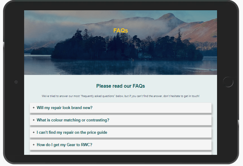 FAQs page on iPad