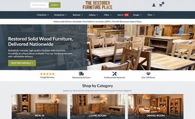 The Restored Furniture Place Website Home Page